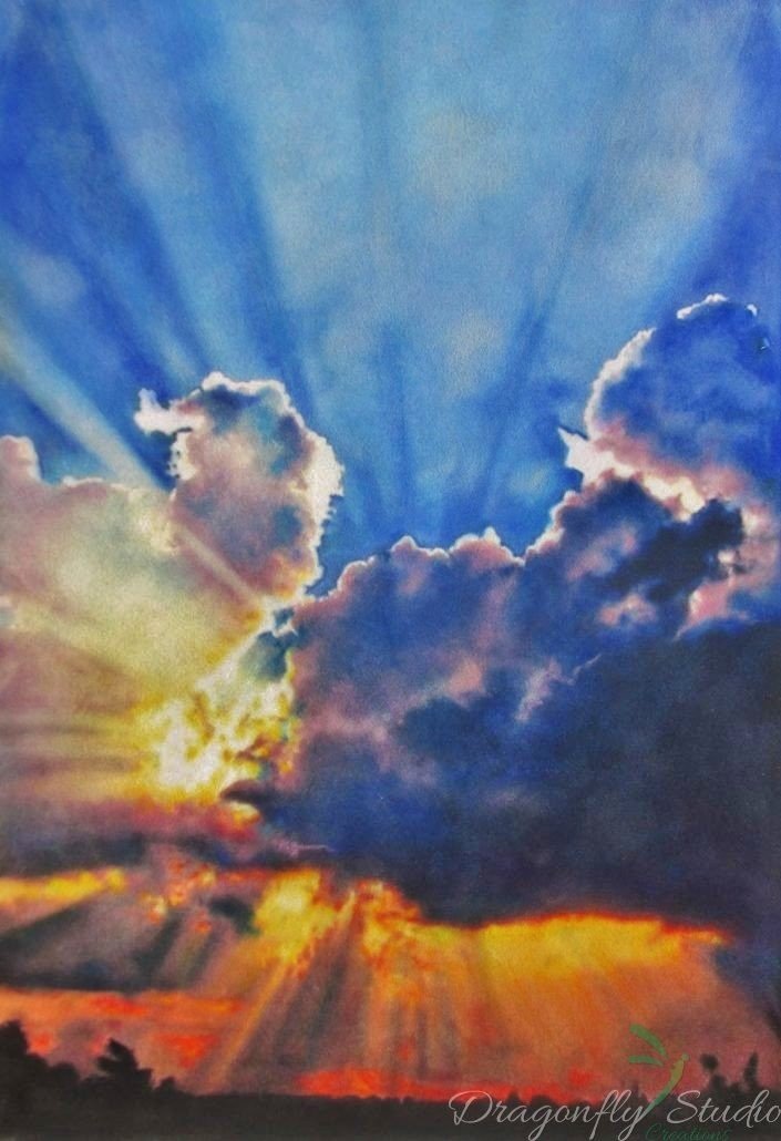 Barbara's pastel rendition of a skyscape viewed from
their backyard in Frisco.